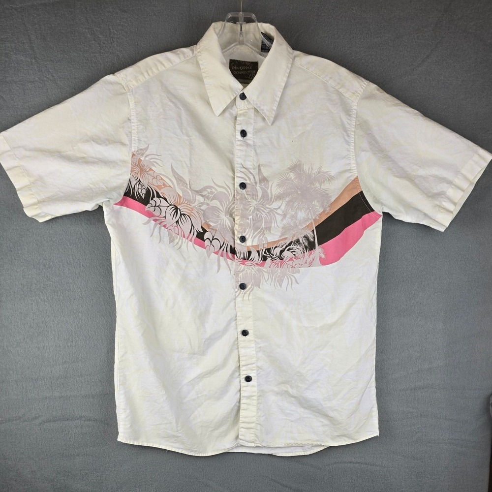Pineapple Connection Button Up Shirt Mens M Cream Tropical Graphic Surf